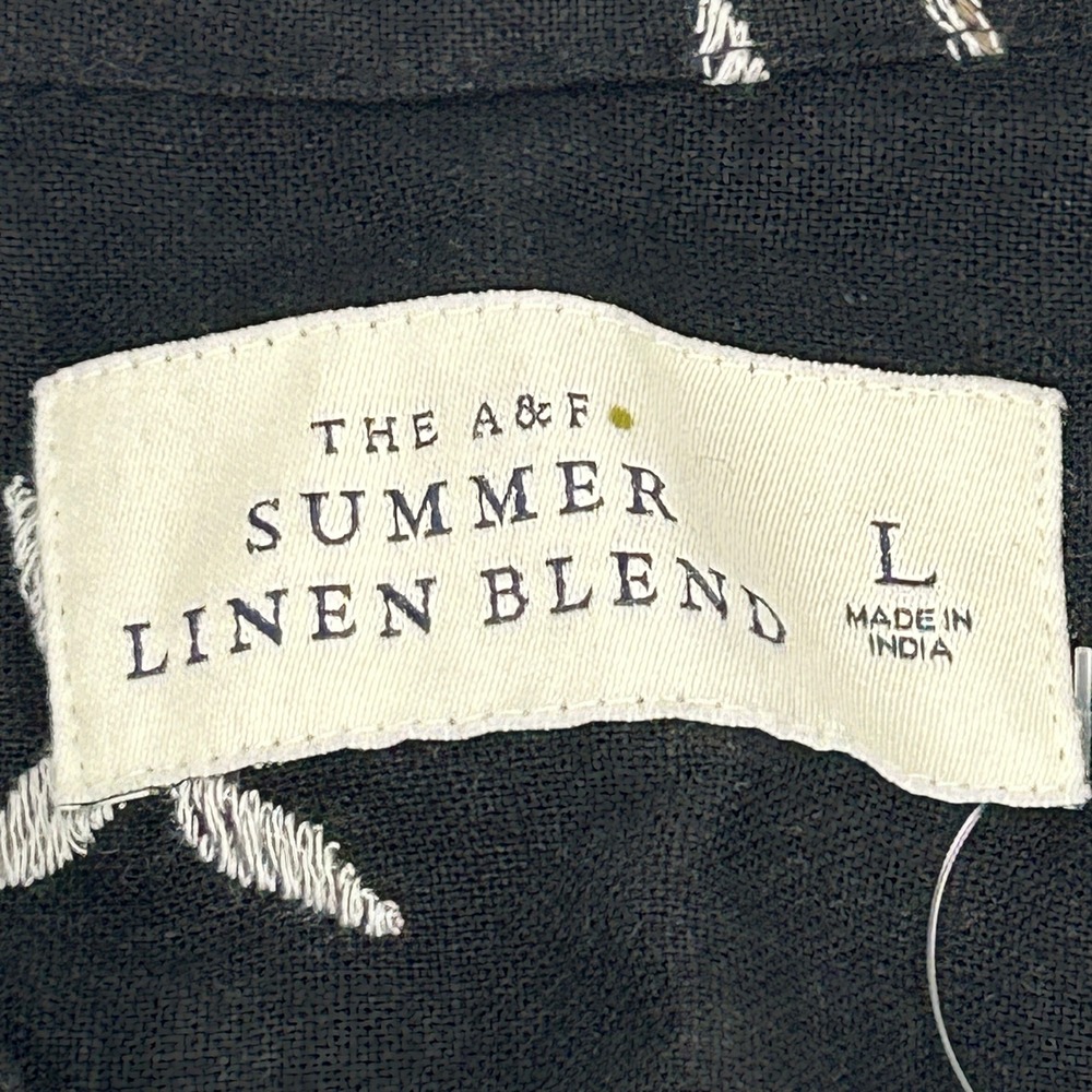 Abercrombie & Fitch Summer Linen Blend Shirt Mens L Black Floral Embroidered NEW - Picture 3 of 11